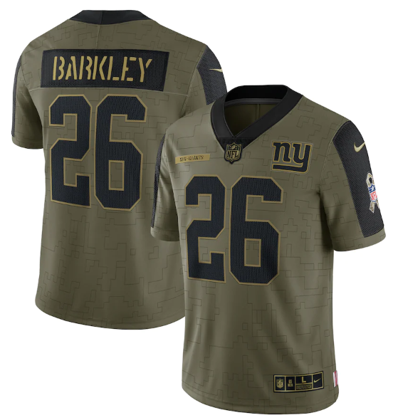 Men's New York Giants #26 Saquon Barkley 2021 Olive Salute To Service Limited Stitched Jersey Men's New York Giants #26 Saquon Barkley 2021 Olive Salute To Service Limited Stitched Jersey